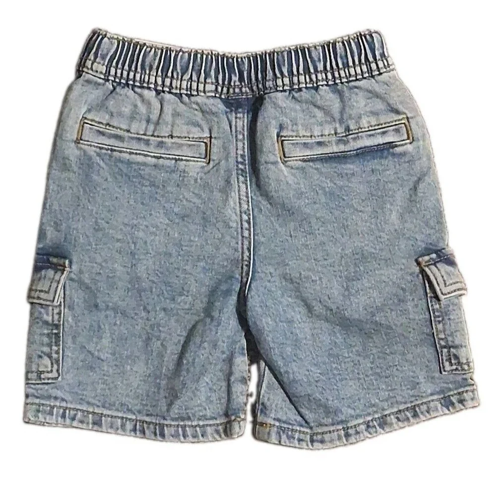NWT Cat & Jack Toddler Boys Denim Cargo Shorts Light Wash 3T Drawstring